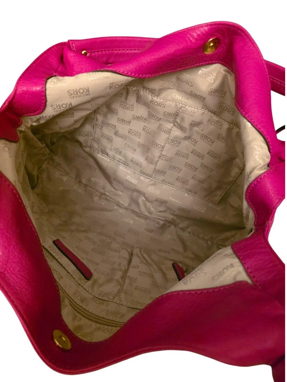 Michael Kors Hot Pink Fuchsia Leather Hobo Shoulder Bag Gold Hardware Large